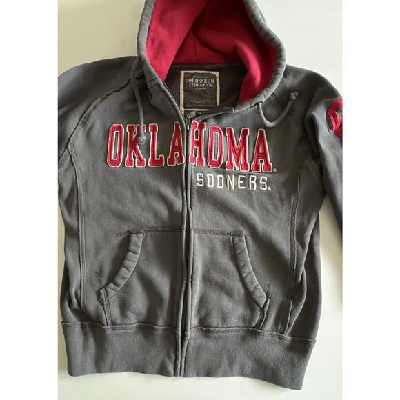 Oklahoma Sooners Hoodie Sweatshirt Embroidered Spellout Distressed Small Gray - Picture 4 of 9